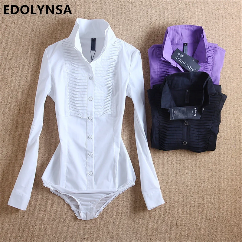 Meilleur Nouveautés Femmes Corps Chemisier Blanc À Manches Longues Blusas Élégant Tops Femme Tunique Blouses Féminin Solide Blouse # B7