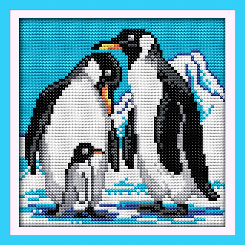 

A penguin family Counted Cross Stitch 11CT 14CT Cross Stitch Sets DIY Cross Stitch Kits for Embroidery Home Decor Needlework