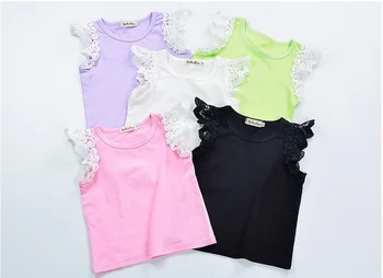 

DHL 50pcs Newborn Baby Blouse Summer New Casual Cotton Lace Fly Sleeves Shirts Tops Solid Outfits