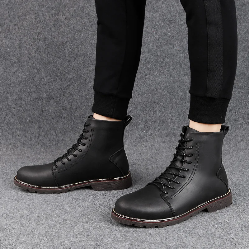 Botas 38 Black 47 Rendas Até Neve Tornozelo Tamanho De Quentes Qualidade Genuíno Moda Homens Martin Alta Dos Couro Mais Pelúcia Inverno brown XUxqR