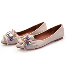 Большие красочные стразы Для женщин обувь на плоской подошве; женская обувь с бантиком, Женская мода острый носок Мокасины без шнурков вечерние мягкие милые Неглубокие тонкие туфли
