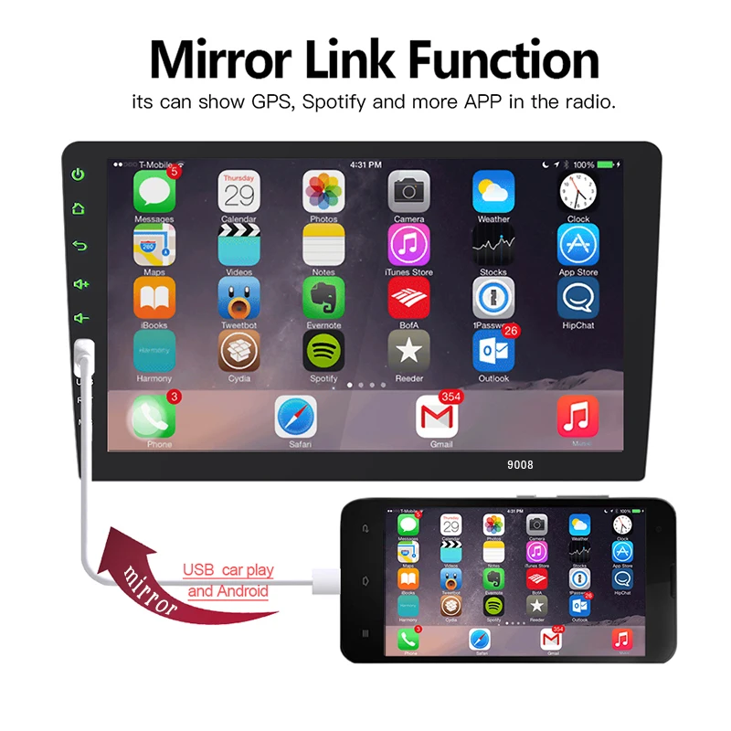 1 DIN 9 дюймов автомобильное радио Зеркало Ссылка Авторадио для Carplay IOS Android сенсорный экран Bluetooth TF MP5 FM с камерой заднего вида