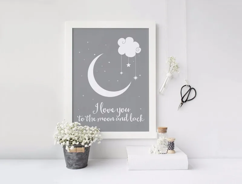 Милый Постер с надписью I love you to the moon and back картины на холсте детская Настенная