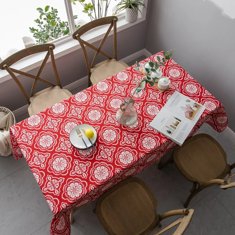 

Party red Festive table cloth polyester waterproof Insulation Outdoor picnic tablecloth square Coffee table cover custom made