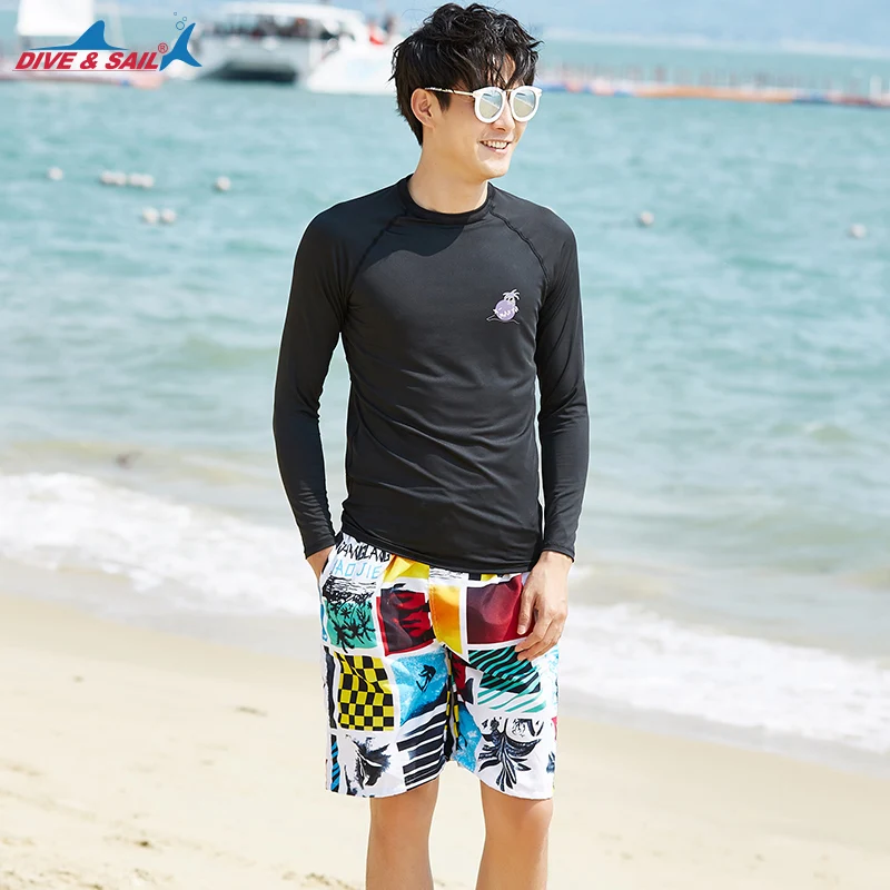 2pc Men's Long Sleeve Rashguard Swimwear UPF 50+ Rash Guard Athletic ...