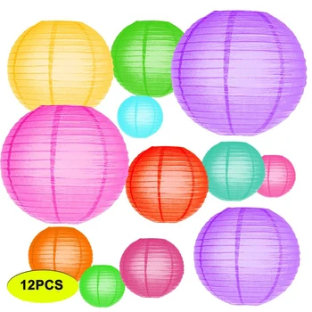 

12 Pcs/set Colorful Paper Lantern lampion Assorted Sizes boule chinoise papier Wedding Christmas Diy Party Hanging Decor