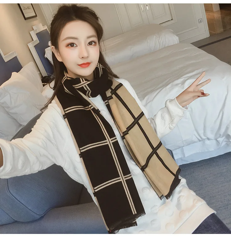 Новая Корейская версия искусственного Кашемирового шарфа с бантом двусторонняя теплая шаль двойного назначения шарф женский зимний SD-05
