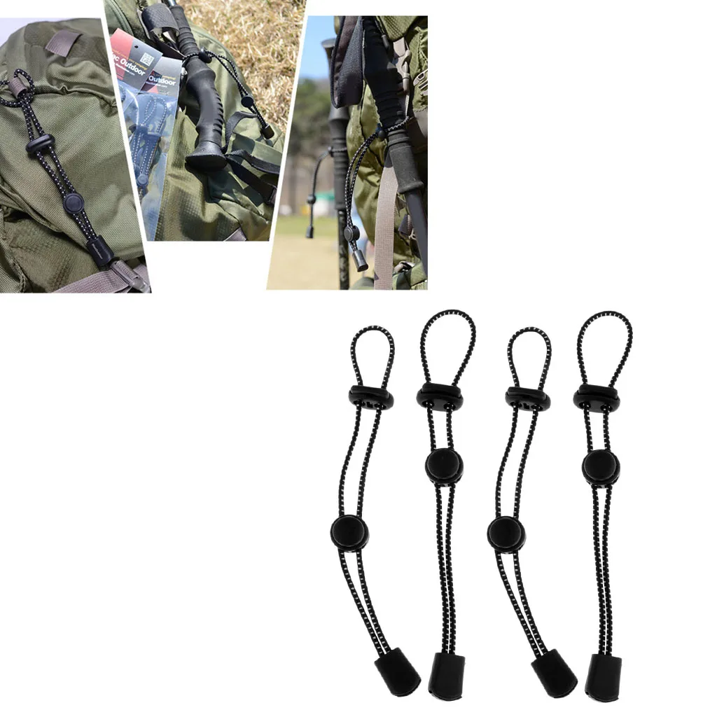 4Pcs Backpack Securing Hiking Walking Stick Elastic Rope Holder Adjustable Outdoor Climbing Accessories 19cm Black