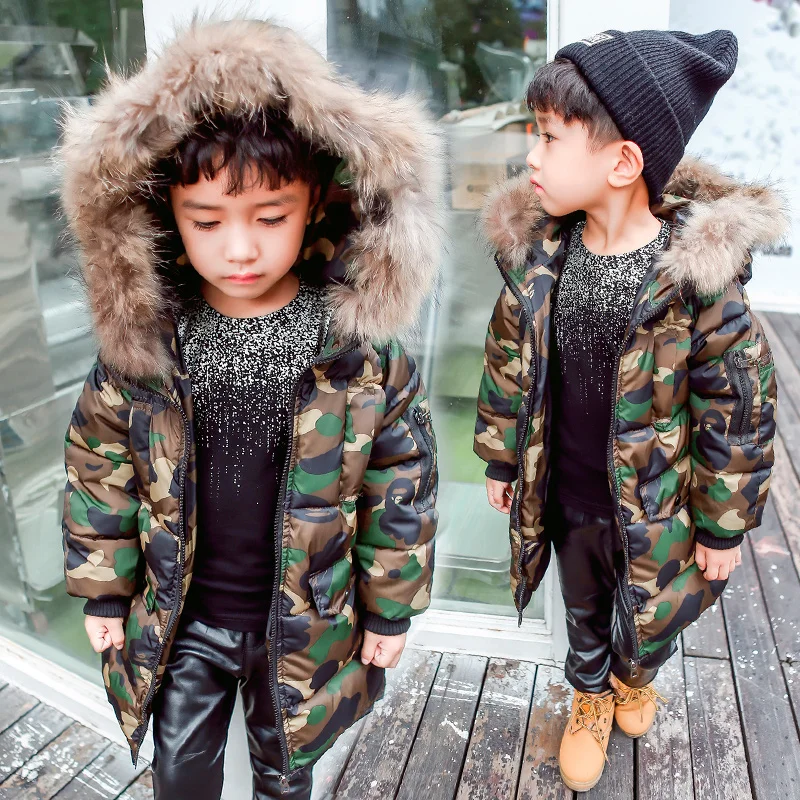 CROAL CHERIE 80-130cm Real Fur Hooded Winter Children Jacket For Teenage Boys Camouflage Winter Coat Windproof Thicken Outerwear (9)