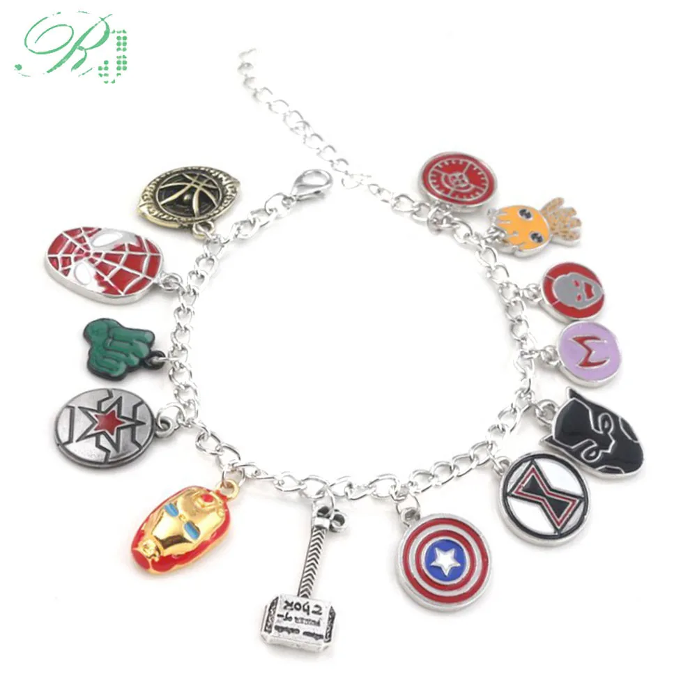 

RJ Hot Avengers Infinity War Bracelets Thanos Black Panther Venom Thor Hammer Eye of Agamotto Charms Girls Bangles Jewelry Gift