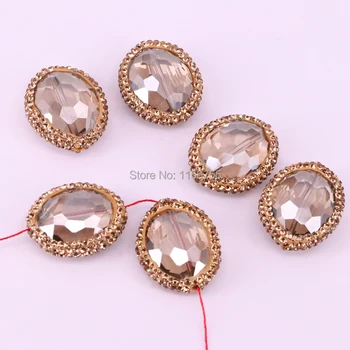 

20Pcs Gold Rhinestone Pave Oval Beads,Faceted Crystal Glass Spacer Beads, DIY Jewelry Findings