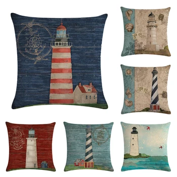

Printed Lighthouse Cushion Cover 45*45cm Cotton Linen Wedding Decor Throw Pillowcase 1 Side Print Cojine