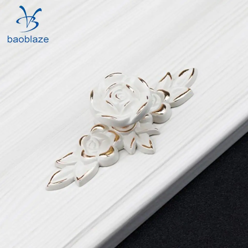 Baoblaze Elegant Flower Rose Pull Knobs Handles for Door Kitchen Dresser Cabinet Drawer Cupboard Wardrobe Door