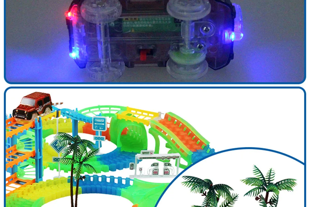 Подключение 2 типа железная дорога волшебный гоночный трек Игровой Набор DIY изгиб гибкий гоночный трек электронный флэш-светильник автомобиль игрушки для детей