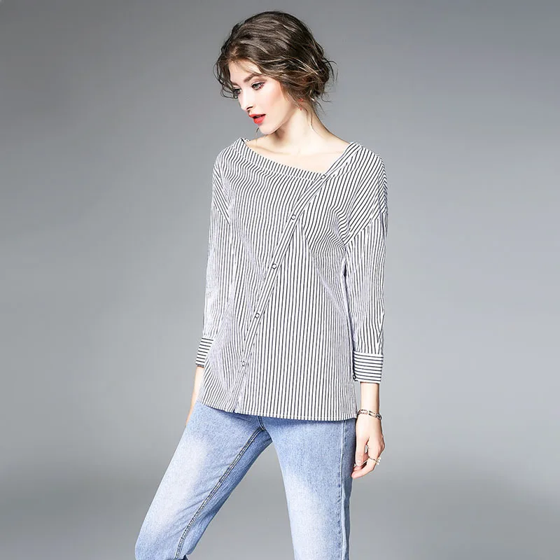 

Striped V Neck Long Sleeve Blouses Women Elegant Office Casual Fashion Street Shirts 2019 Spring Lady Tops Clothing