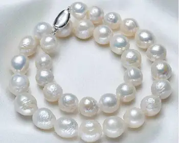 

classic natural 12-13 mm baroque white pearl necklace 18inch 36"