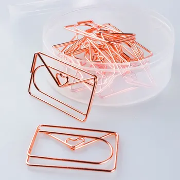 

12pcs/box Rose Gold Plating Metal Material Paper Clip Heart Envelope Shape Paper Clip Cute Bookmark Tag Clip