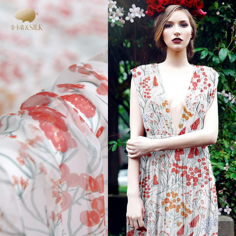 

Digital inkjet silk georgette fabric summer thin perspective scarf dress shirt silk fabric tulle fabric wholesale silk cloth
