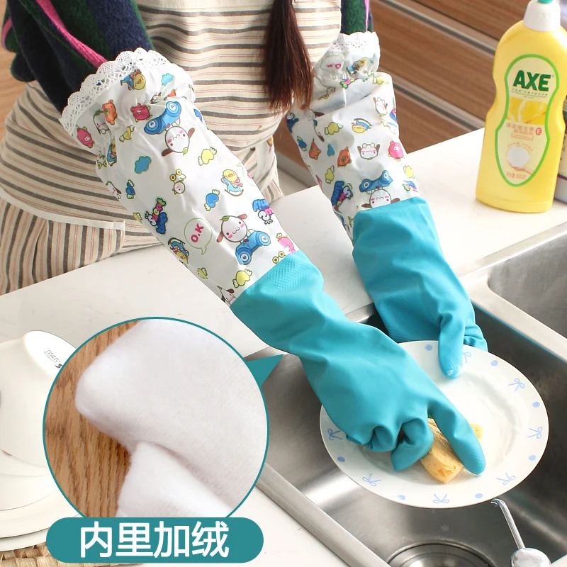 

Plus velvet gloves latex dishwashing gloves slip-resistant waterproof clothes gloves Household Gloves