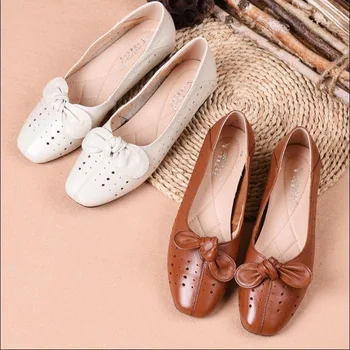 

Spring Summer Flat Shoes Women Genuine Leather Hollow Hole Ladies Flats Ballet Flat Shoe Woman Loafers