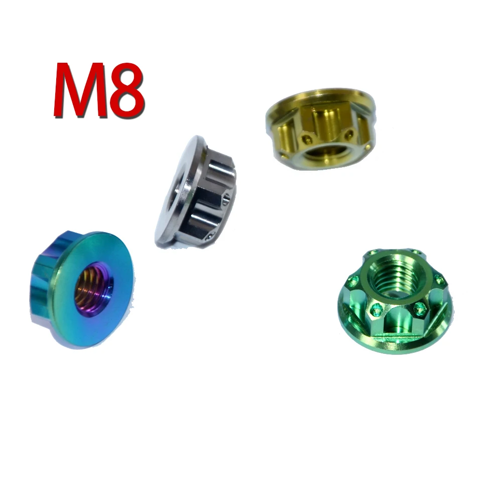 Двухосевая гайка Ti M8 многоцветная Фланцевая из титана Torx и Шестигранная