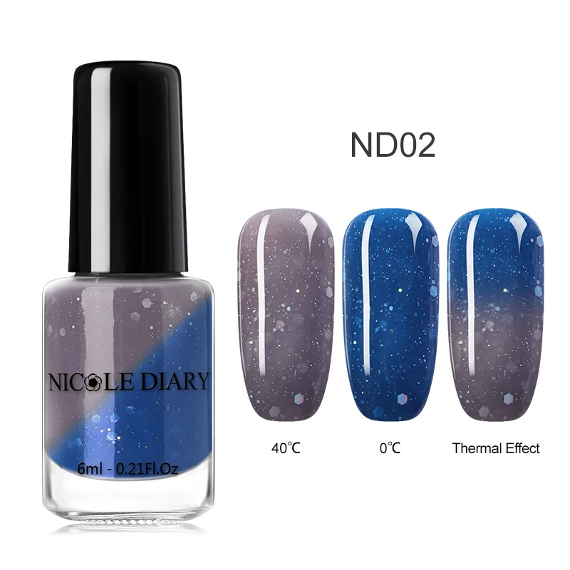 NICOLE DIARY 9 мл термальный лак для ногтей Блеск Температура Изменение цвета на водной основе маникюрный лак Shinny Shimmer лак для ногтей - Цвет: 6ML ND02