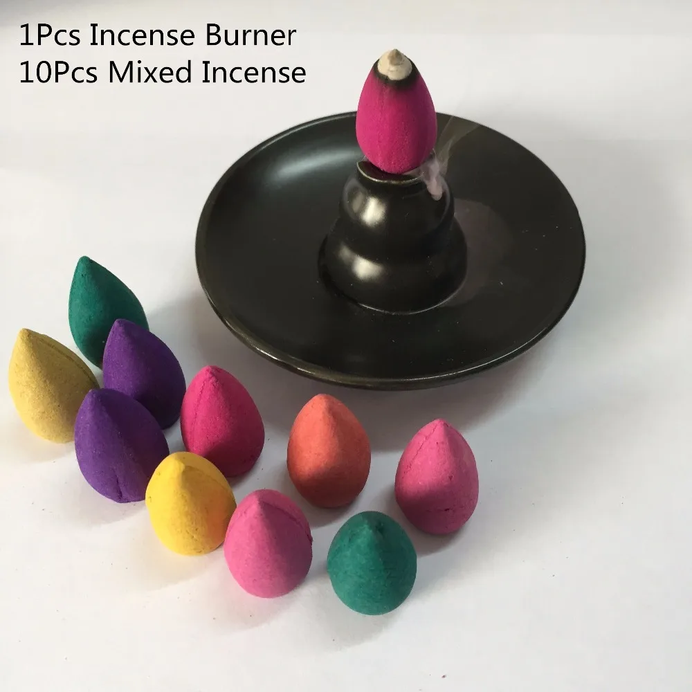 10Pcs Incense cones+1Pcs Ceramic Church Gourd Shape Assuaging Calming