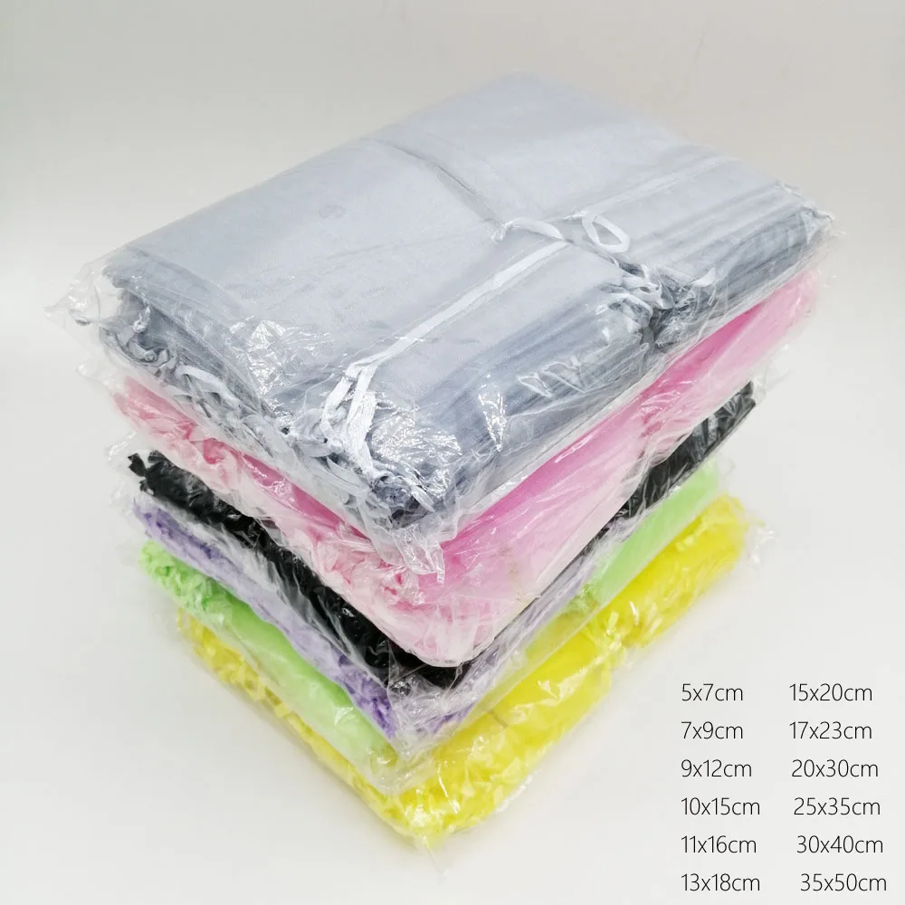 

100pcs 7x9cm Diy Jewelry Bag Gift Bag Women Drawstring Organza Gift Bags For Wedding/Christmas/Jewelry Display Packaging Bags