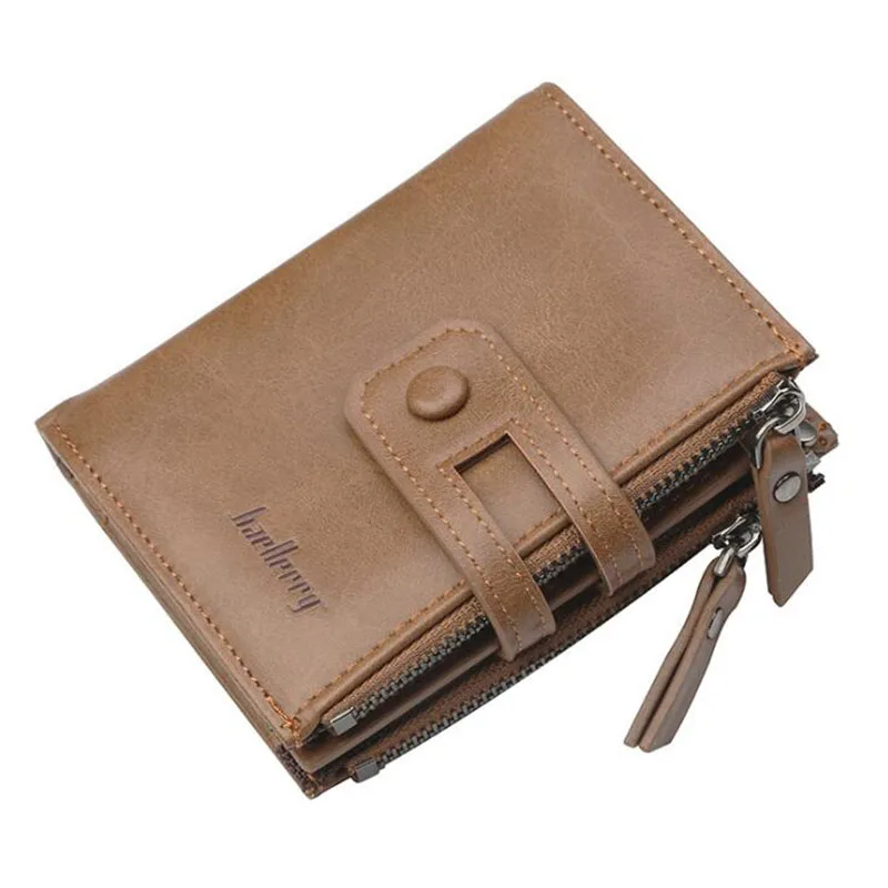 HOT Double Zipper Wallet Baellery High Quality Leather Men Wallet Short