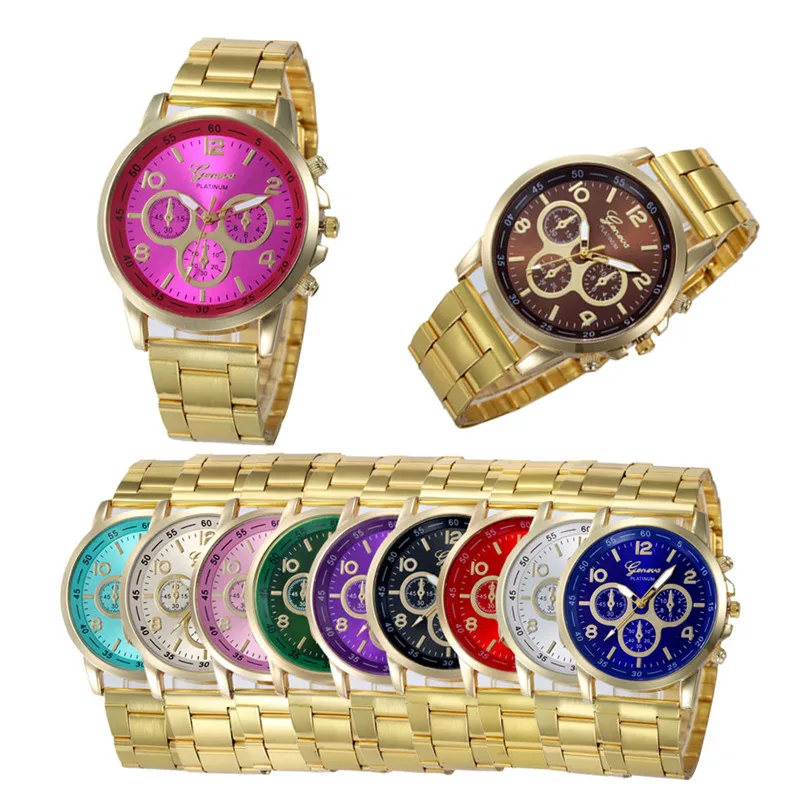 Для женщин часы Мода Женева бренд римская цифра наручные часы золотые Щепка сетки Роскошные Мода Essentials дамы @ 50