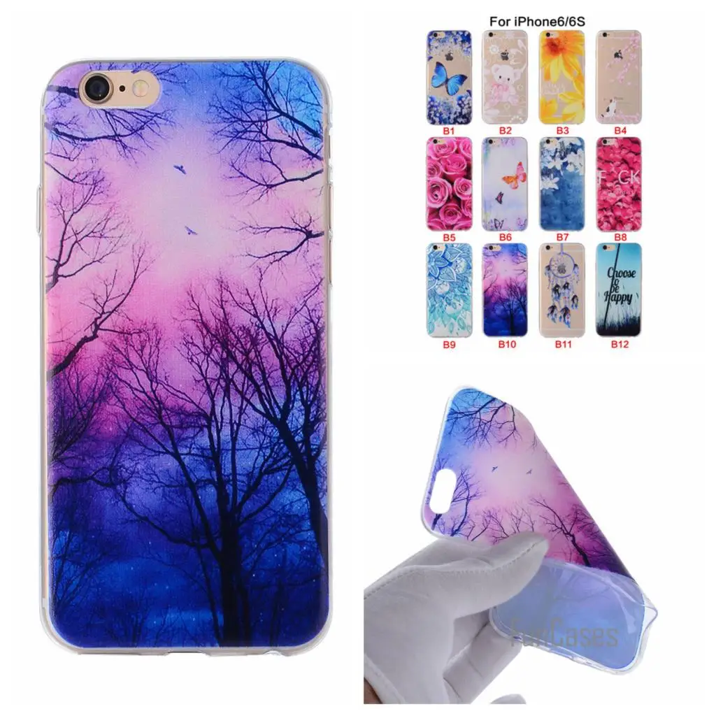

Cartoon Flower Butterfly Bear Tree Painted Back Cover Silicon Gel Soft TPU Mobile Phone Case For iPhone 6S 6 coque 6G celular <;