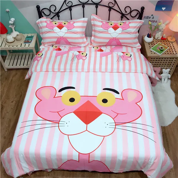 Комплект постельного белья с розовой пантерой милое одеяло, хлопковое покрывало с мультяшным рисунком, двойной лист, Королевский размер, набор пододеяльников для детей, постельное белье - Цвет: style3