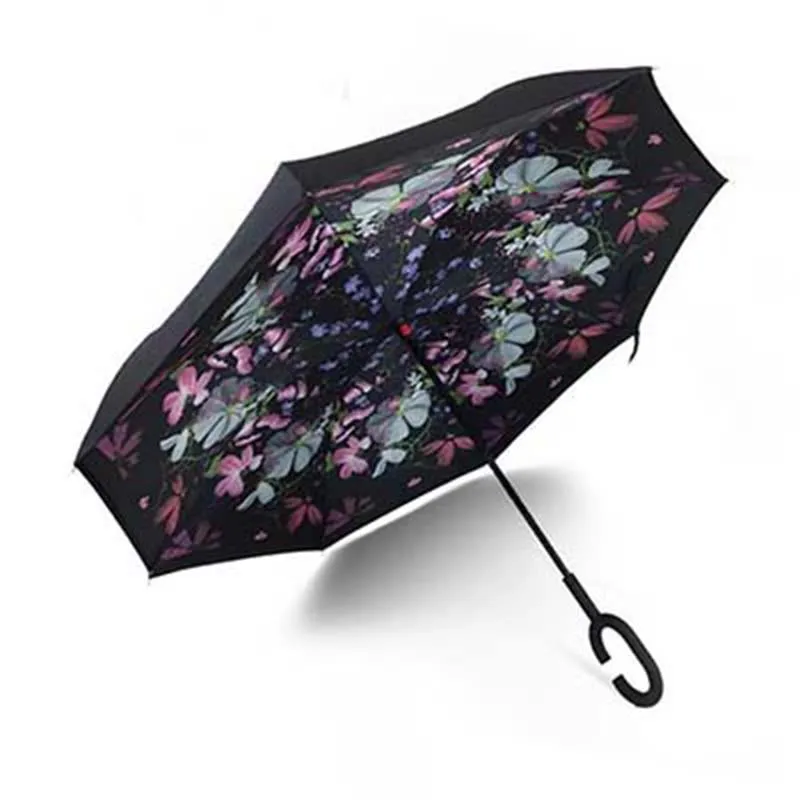 Mini Reverse Folding Sun Umbrella Kids Adult Double Layer Inverted Flower Parasol Windproof Rain Car Umbrellas For Women Men (2)