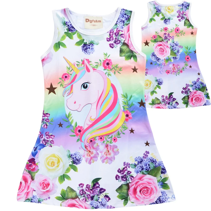 

New Summer Girls Nightgown Children Unicorn Sleepwear Kids Sleeveless Cartoon Night Dress Pajamas Outfit Girl Clothes Dropship