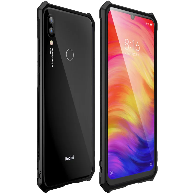 Black Xiaomi Redmi Note 7 бампер Note7 чехол цветной ультра тонкий металлический бампер рамка чехол для Xiaomi Redmi Note 7 защитная оболочка - Цвет: Black