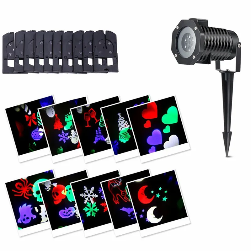 

110V Winter Seasonal Christmas Led Projector 10 Patterns Rotating Projection Light Landscape Led Spotlights for Holiday US Plug