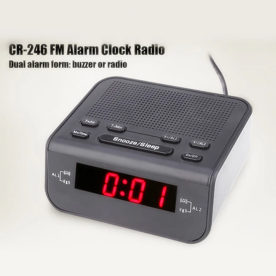 Modern Design Dual Alarm Clock Buzzer Snooze Sleep Function Red LED