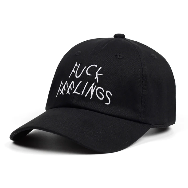 FUCK FEELINGS папа шляпа вышитые хлопок бейсбольная кепка на заказ черный ремешок сзади унисекс Регулируемый Snapback мужские шапки - Цвет: Черный