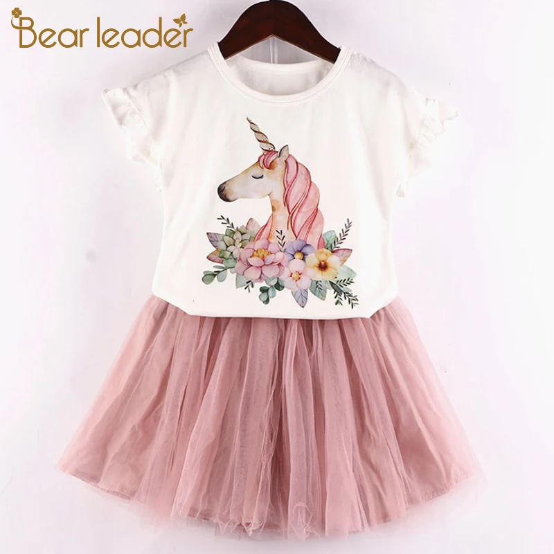 

Bear Leader Girls Clothes 2019 Summer Girls Clothing Set Kids Clothes Cartoon T-shirt + Pink Mesh Princess Dress Cloth set 2-6Y