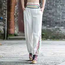 #2010 señoras delgadas pantalones casuales pantalones anchos de la pierna de las mujeres del estilo chino pantalones flare pantalones mujer rojo/blanco pantalones mujeres