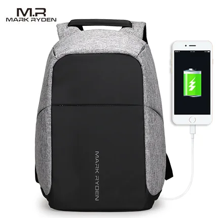 Gray USB Mark Ryden, многофункциональные мужские рюкзаки с USB зарядкой, 15 дюймов, для ноутбука, для подростка, модный мужской рюкзак для путешествий Mochila, анти вор - Цвет: Gray USB