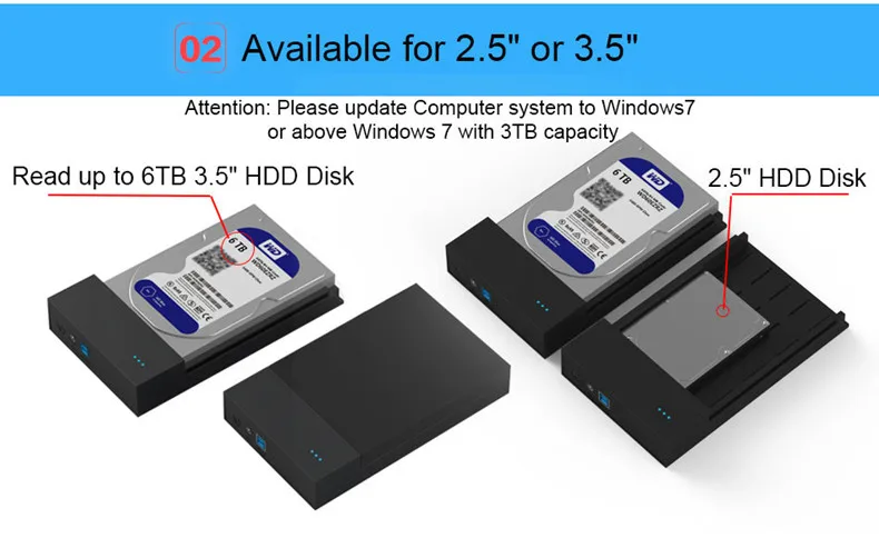 Tool free 3.5'' plastic sata hdd case power hard disk caddy USB 3.0 sata 6gbps hdd enclosures suit for 8tb sata computer hdd ssd (2)