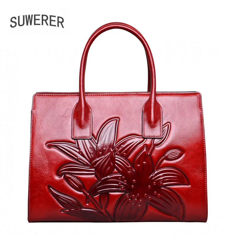 SUWERER новые женские сумки из натуральной кожи модные роскошные сумки из воловьей кожи с крокодиловым узором для женщин кожаные сумки - Цвет: red