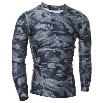 

2016 New 2 Color Sharks Camouflag Solid Base Layers T shirts Mens Compression tights Long sleeve Fitness Thermal Tops Gear M-XXL