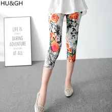 HU&GH Painted Flowers Printed Women Mid-Calf Leggings Chinese style Ink Painting Print Leggins Pant Female Casual Trousers худи print bar hu at photoshoot1