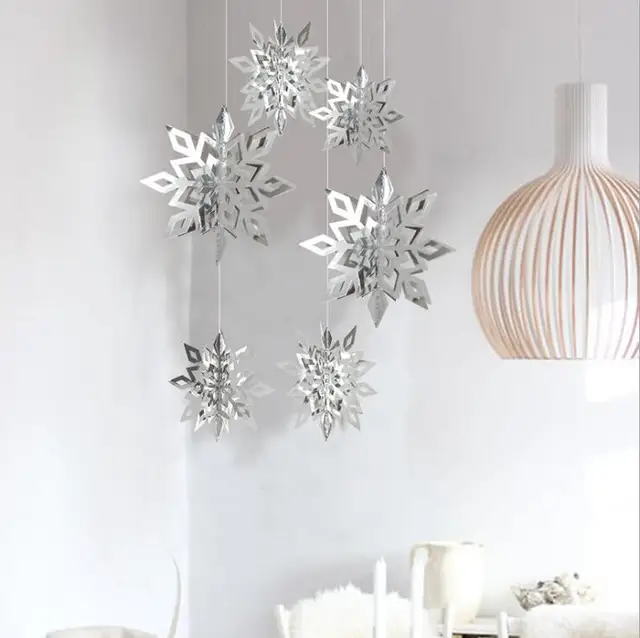 6 Pcs/Set Cardboard 3D Hollow Snowflake Hanging Ornaments New Year’s Christmas Decorations for Home Party Decoration Natal