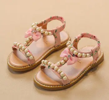 

2018 Bling T-Strap Peral Baby Sandals Girls Summer Mary Jane Bowknot Princess Hard Sole Brand Beach Girl Shoes Pink 3 Color