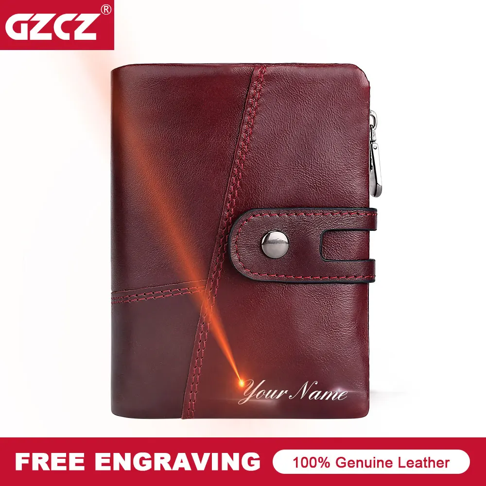 

GZCZ 2018 New Genuine Leather Women Wallet Vintage Women'S Short Purse Coin Pocket Hasp Photo Holder Zipper Money Bag Portomonee