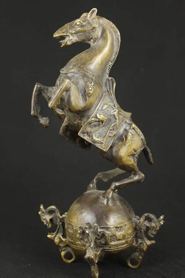 

Nice Chinese Old Bronze Carved Steed horse Statue Figure 24.5cm Height Garden Decoration 100% real Brass Bronze
