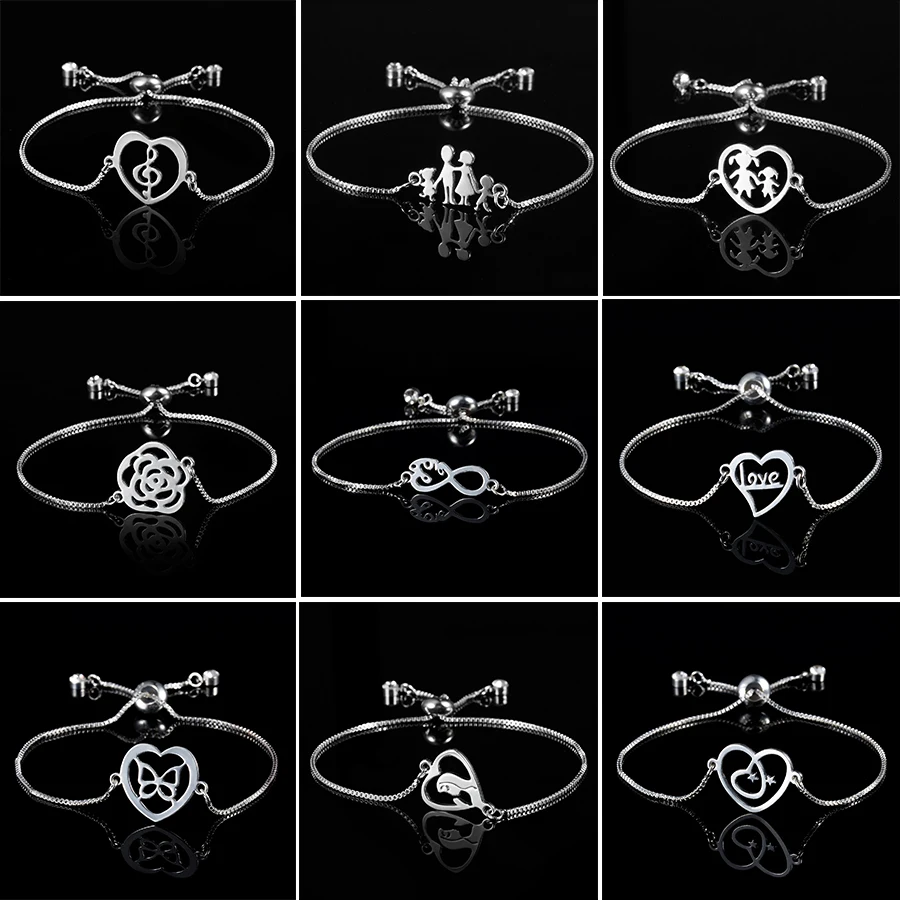 

Simple Silver Color Rhinestone Chain Charm Bracelets Infinity 8 Love Heart Cross Animal Owl Elephant Bracelet Bangle for Women